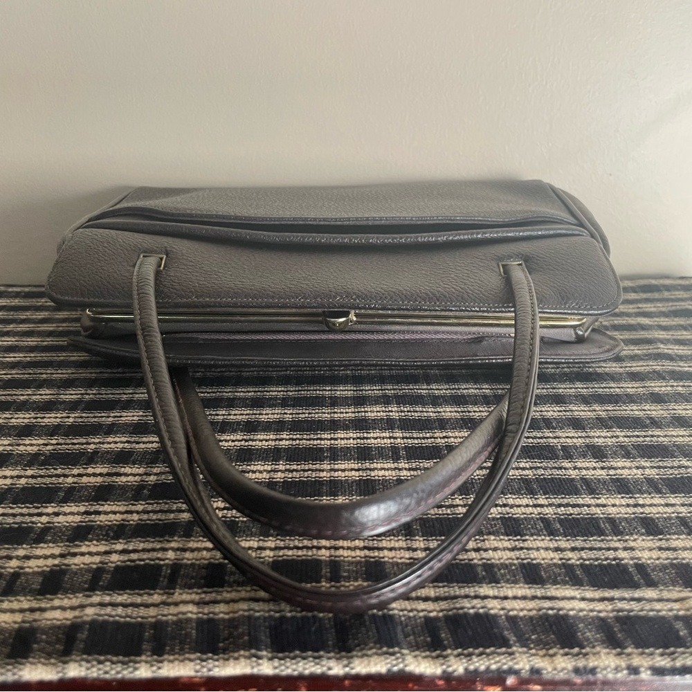 Vintage 1960 Rambler By Hadia Structured Brown Top Handle Purse Kiss Lock #598 - Picture 5 of 11